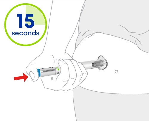 Press and hold the blue injection button. For ulcerative colitis, hold for up to 10 seconds. For Crohn's disease, hold for up to 15 seconds