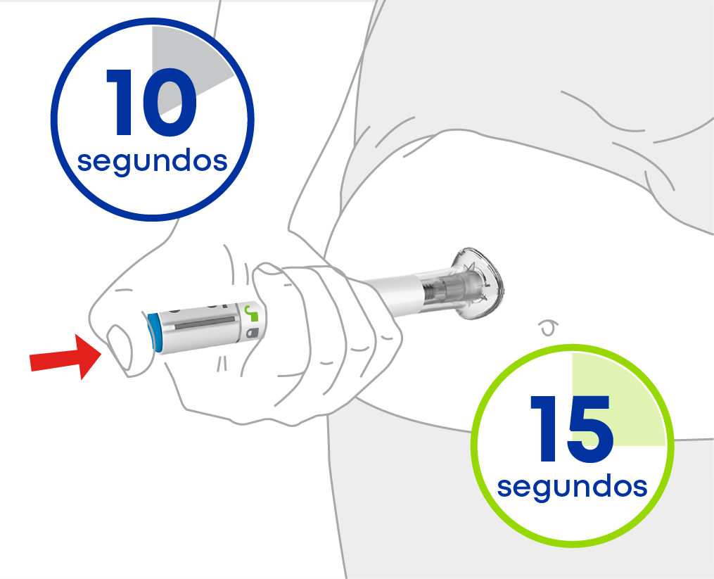 Press and hold the blue injection button. For ulcerative colitis, hold for up to 10 seconds. For Crohn's disease, hold for up to 15 seconds