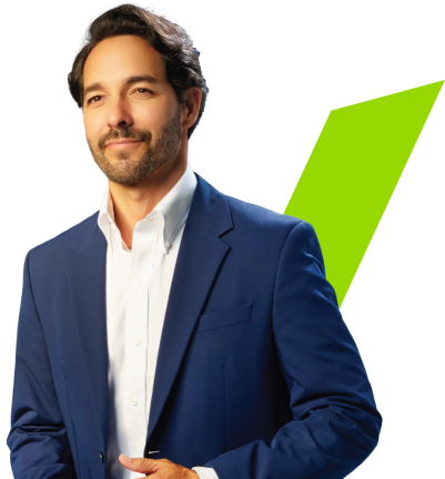hypothetical patient Max smiling and standing with his arms crossed