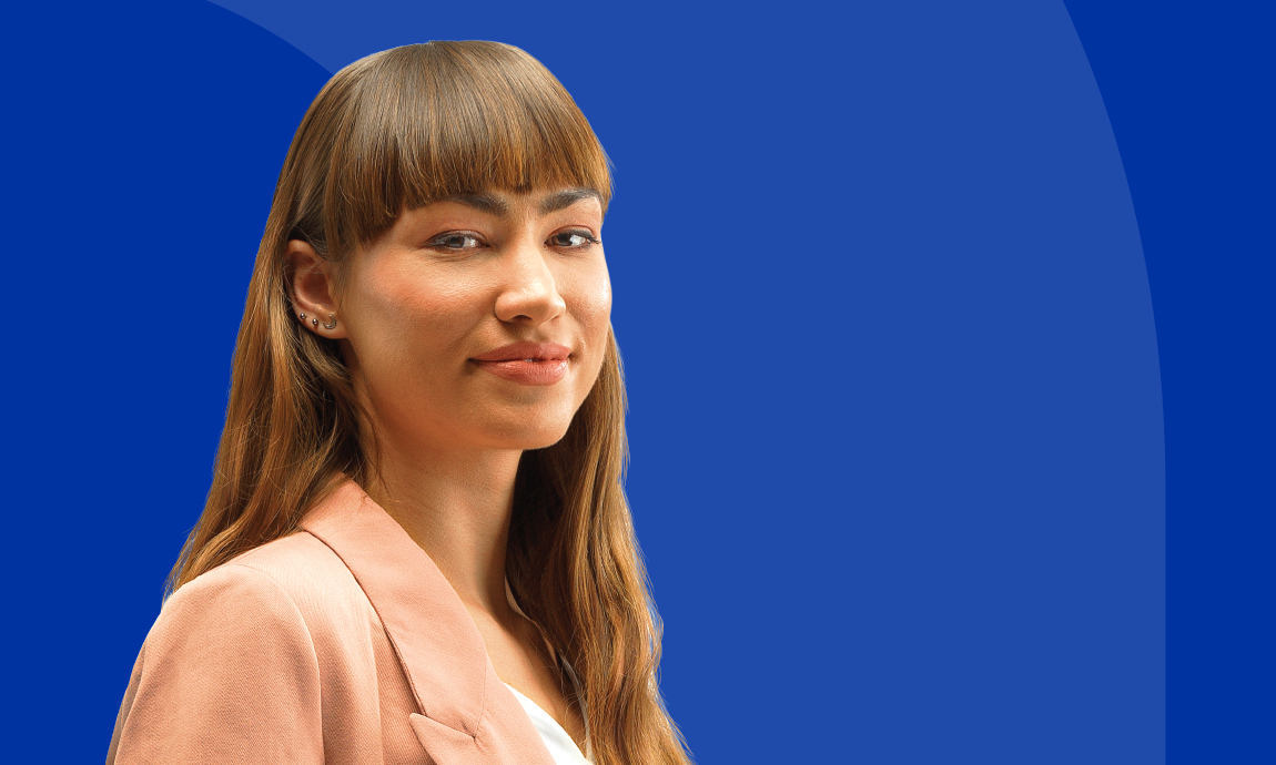 Hypothetical patient Mia smiling.